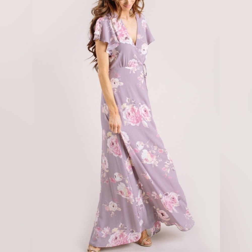 Morning Lavender Charlotte Floral Wrap‎ Dress Size XS maxi Romantic